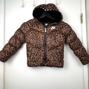Nike Girls Dark Leopard Print Puffer Jacket size XS T4 Brown/Black Winter Cozy